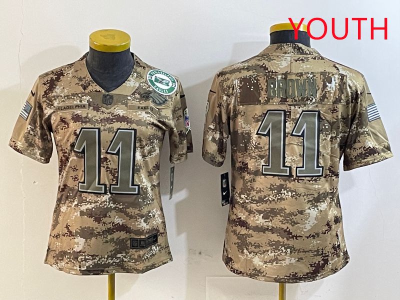 Youth Philadelphia Eagles 11 Brown Camo Nike 2025 Salute to Service Limited NFL Jersey style 5